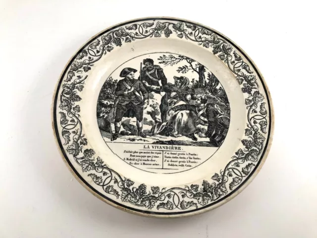 1828 Assiette Creil Montereau militaire empire Napoleon la vivandiere Beranger 2