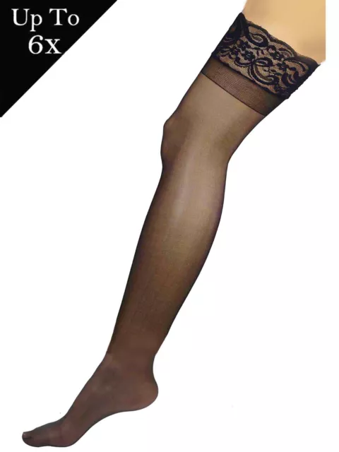 HONENNA Plus Size Thigh High Stockings, Semi Sheer Stay Up Lingerie Lace  Top Pan 