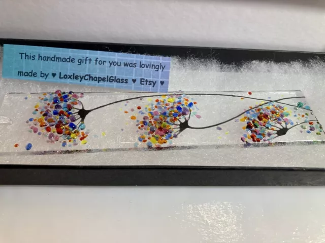 Handmade fused glass art Rainbow Blue mix Flowers Sun Catcher with gift box