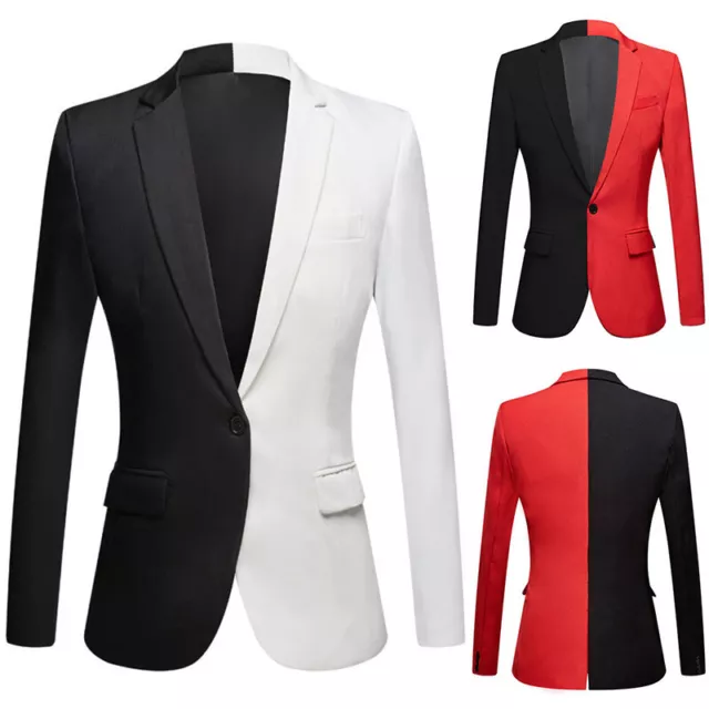 Men Two Tone Splice Jacket Suit Blazer Coat Prom Dance Show Garment Fancy Dress