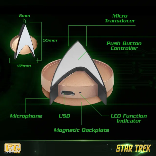 Star Trek The Next Generation Bluetooth Communicator Badge, TNG ComBadge, Delta 3