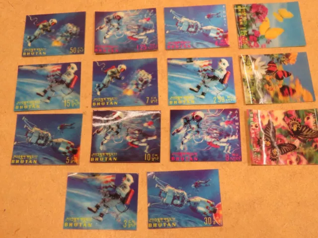 lotto di vecchi francobolli con ologramma del BHUTAN Astronauti Farfalle serie