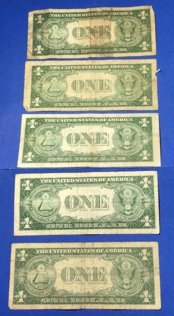1935A-1935G $1 Blue SILVER Certificates Set of 5! Lower Grade! X4992 Currency! 2