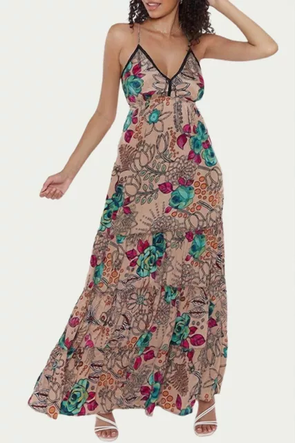 New RAGA  Sapana Tiered Floral-print Maxi Dress Size Small