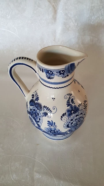 Pichet Ancien Delft Faïence Bleu Cobalt Signé Hauteur 20 Cm