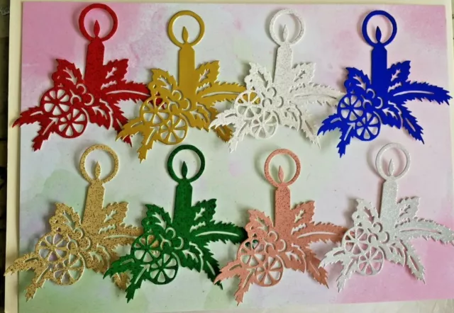 Die Cuts x 8 Christmas Candle,Silver,Gold,Red,Green,White,etc Mixed Card (Set 2)