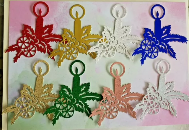 Stanzschnitte x 8 Weihnachtskerze, Silber, Gold, Rot, Grün, Weiß usw. gemischte Karte (2er Set)