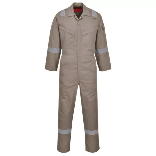 PORTWEST Araflame Silver Coverall Overall Anti-Static Flame Resis AF73 34" Khaki