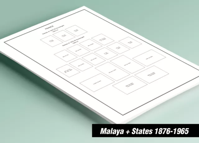 PRINTED MALAYA + MALAYA STATES 1876-1965 STAMP ALBUM PAGES (100 pages)