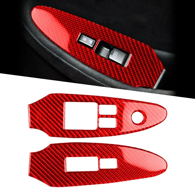 2Pcs Red Carbon Fiber Window Switch Panel Frame Trim For Nissan 370Z 2009-2020