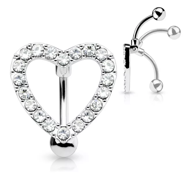 Heart Gem Paved Top Down Belly Navel Ring Surgical Steel 14g (1.6mm) (B/1/4/602)