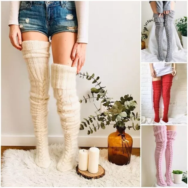 ! 1 Paar Damen Overknee Strümpfe Lange Kniestrümpfe Überknie Strick Socken Xmas