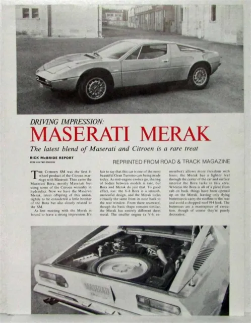 1972 Maserati Merak B&W Article Reprint Folder from Road & Track Magazine