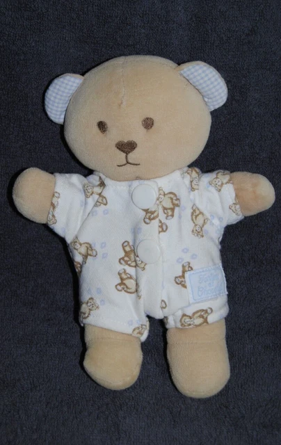 Doudou Peluche Ours TARTINE Et CHOCOLAT Combinaison Blanc Imprimé Nounours 21Cm