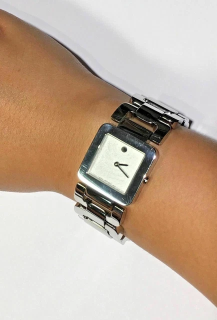Movado Stainless Steel Luma Square Face Silver Metallic Museum Dial Ladies Watch