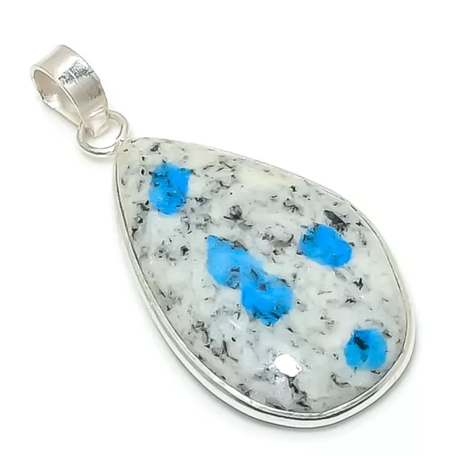 K2 Blue Azurite Gemstone Pendant 925 Sterling Silver Jewelry 1.77" C695