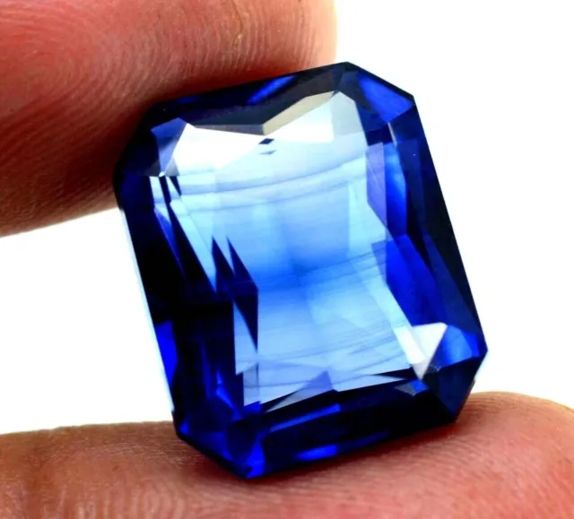 CERTIFIED 27+Ct NATURAL Royal Blue Sapphire EMERALD Cut Loose Gemstone NEW