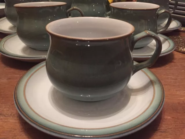 DENBY REGENCY GREEN 6 x CUPS & SAUCERS TEA COFFEE In Great Shiny Condition