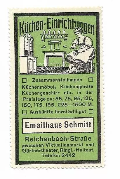 Y22796/ Reklamemarke München Küchen-Einrichtung Emailhaus Schmitt ca.1920