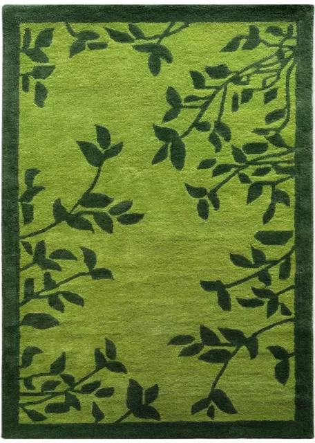 Vert Tapis 100% Laine 120x180 CM Fait à la Main Feuilles Design D'Orient WT4