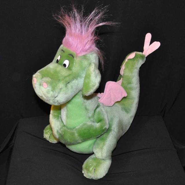 VINTAGE DISNEY PETES Dragon Elliott Plush Stuffed Green Pink 15" Tall