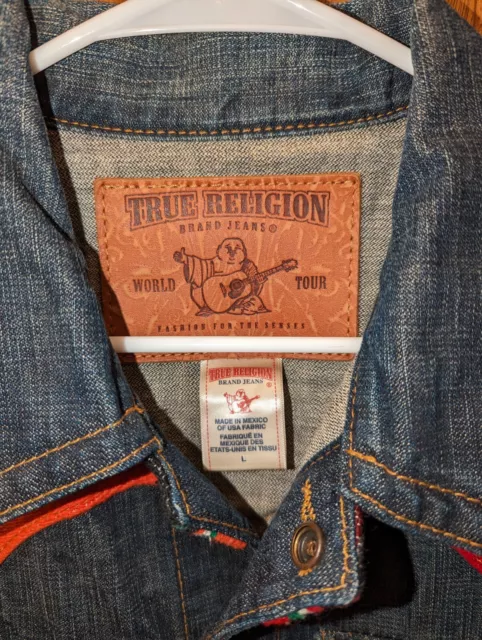 True Religion Johnny Baja Western Button Front Denim Jacket Large Multicolor 2