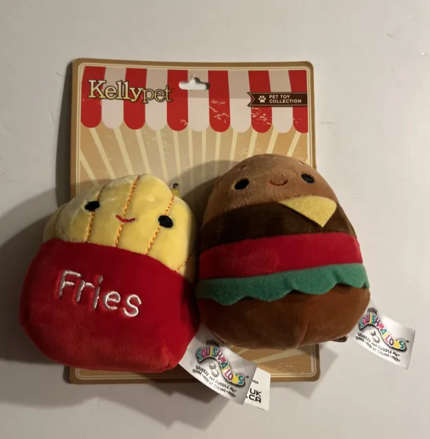 SQUISHMALLOW KELLYPET 4” Carl Burger& Floyd Fries Squeaker Pet Dog Plush Toy NWT