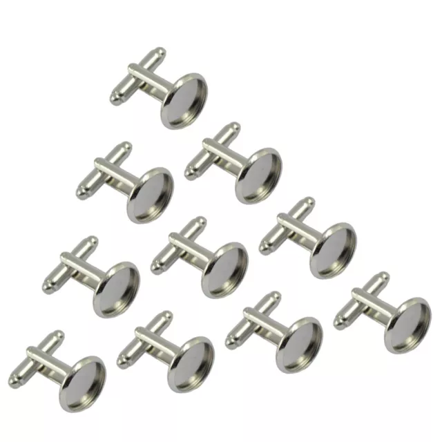 10pcs Blank Round Bezel Setting Base Cufflink Findings Cuff Link Silver DIY