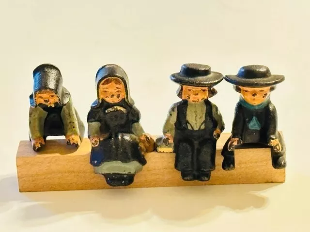 Vintage 4 Cast Iron Hand Painted Amish Mini Figures