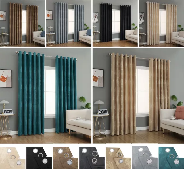 High-Quality Jacquard Curtains Pair Fully Lined Ring Top Eyelet Doors Windows