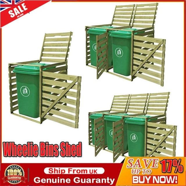 SINGLE DOUBLE TRIPLE Wheelie Bins Shed 240L Patio Store Wood Bin
