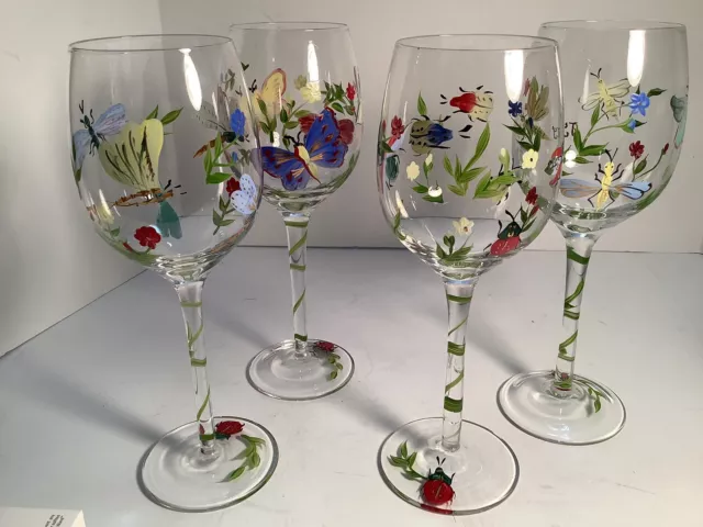 Elegant Hand Painted Wine Glasses Butterflies Dragonflies Ladybugs, Wine Wand