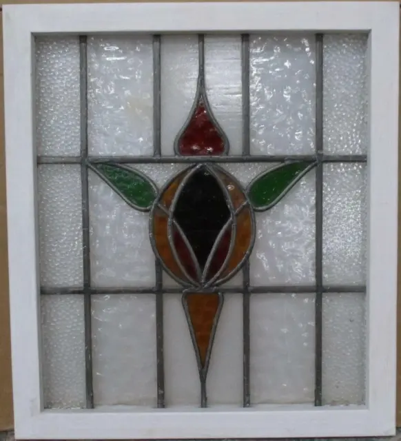 MIDSIZE OLD ENGLISH LEADED STAINED GLASS WINDOW Pretty Floral 21" x 23.5"