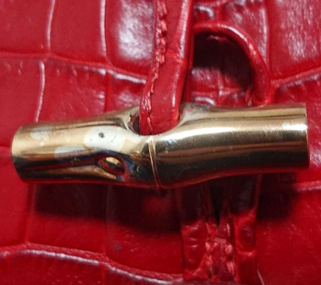 Longchamp Handbag Tote Croc Embossed ROSEAU Rozo Red with Pouch Made in France 9