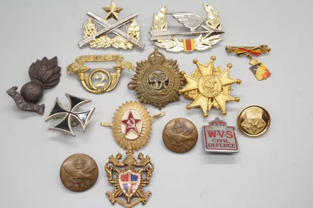 WWII Great Britain, France, German Army Insignia & Badges Group Lot Of 14