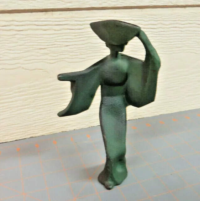 Metal Figure MCM woman asian hat Lady Dancer unusual heavy estate shelf find WS