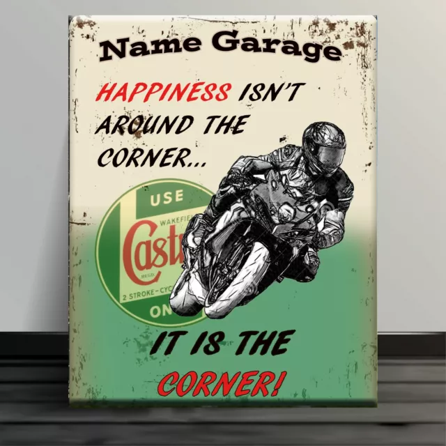 PERSONALISED MOTORCYCLE CORNER  SHED GARAGE  Retro Metal Wall Sign MC001