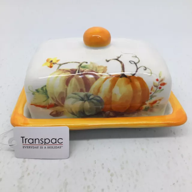 Plato de mantequilla de cerámica de calabaza Transpac Fall