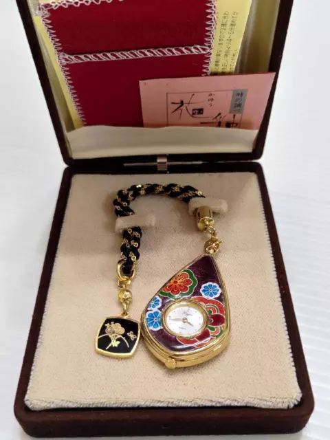 JAPANESE ANTIQUE INABA Cloisonné Nurse Pocket Watch Flower Glaze Kayu ...