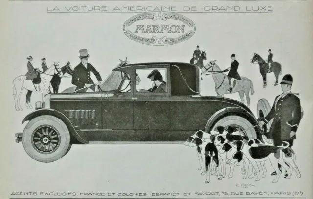 Publicité Presse 1926 Marmon La Voiture Américaine De Grand Luxe Chasse Courre