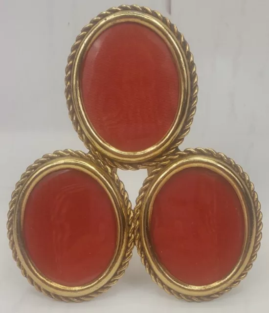 Vintage Triple Goldtone Medallions Tabletop Picture Frame 5.5" Tall