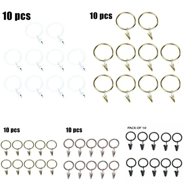 Pack of 10 Metal Curtain Pole Rings Hooks Clips for Window Draperies 35mm