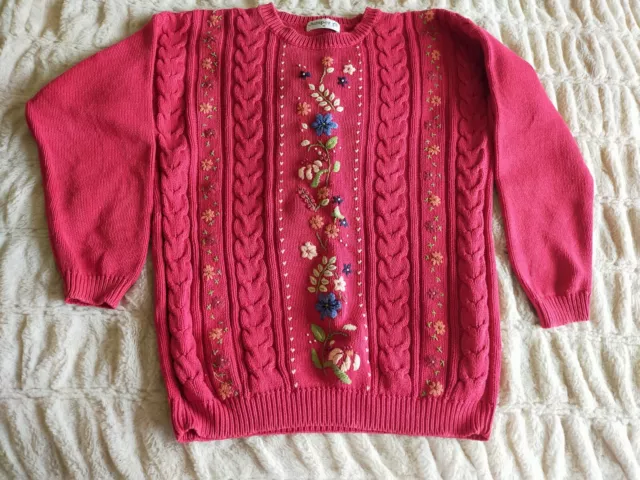 Vintage Jumper  Cotton Embroidered Sweater Uk 14 Medium Red