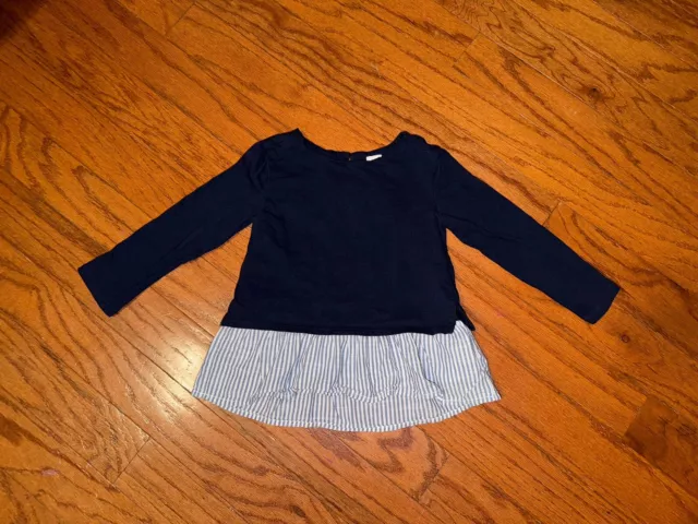Girls Gap Kids Navy Blue White Striped Long Sleeve Blouse Top Shirt XS  4/5