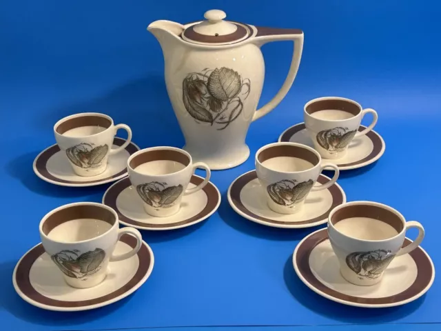 Susie Cooper Small Size Hazelwood Espresso Coffee Tea Pot Set 6 Cups & Saucers