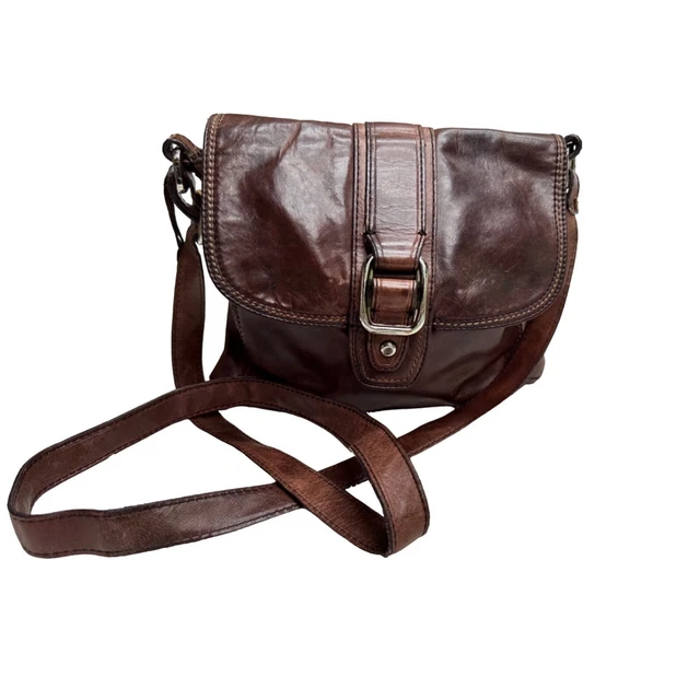 Vintage Fossil Brown Leather Crossbody Purse Shoulder Organizer Bag Magnetic Buc