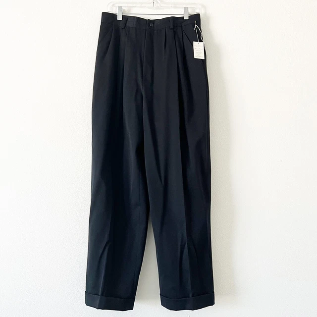 NWT Vintage 90s Ann Tjian Kenar Black Wool Cuff High Rise Pleated Slacks Pant 12