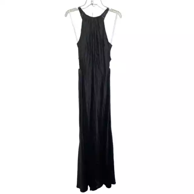 Vera Wang Black Satin Sleeveless Sequin Neck Keyhole Back Evening Maxi Gown 8 2