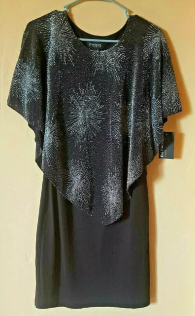 NWT En Focus Studio Size 4 Black Sleeveless Silver Shimmer Drape Dress