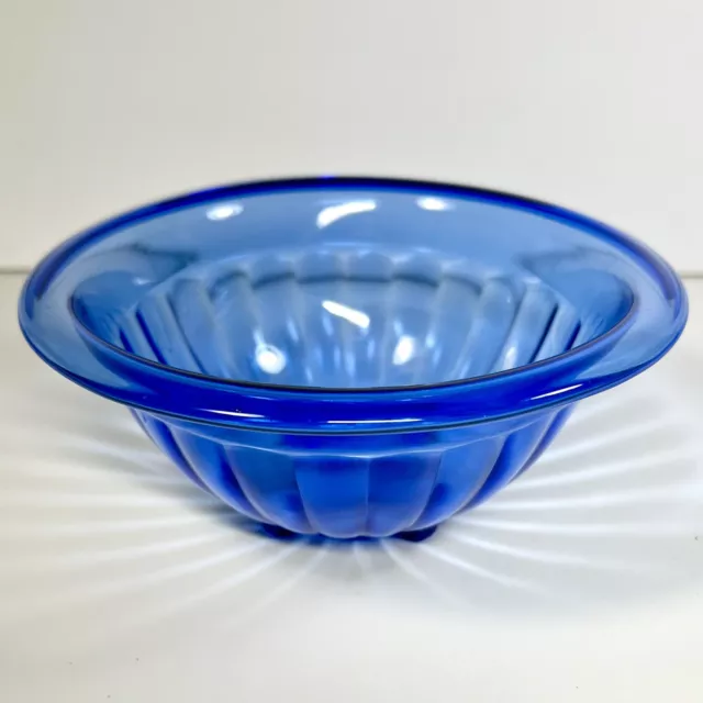 Vtg. Hazel Atlas Cobalt Blue Pillar Optic Glass 6 1/2” Mixing Bowl Square Base 2